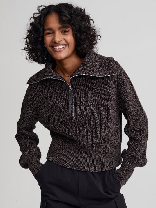 Apparel Black Speckle Women Varley Mentone Half-Zip Knit Pullover 00FX216