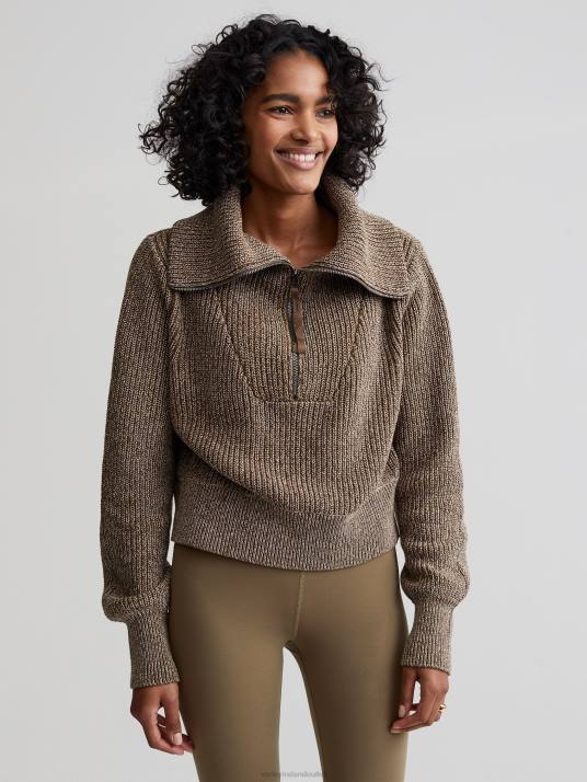 Apparel Dark Olive Speckle Women Varley Mentone Half-Zip Knit Pullover 00FX217