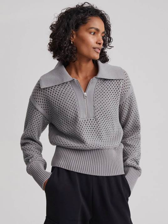 Apparel Griffin Gray Women Varley Lily Knit Polo 00FX151