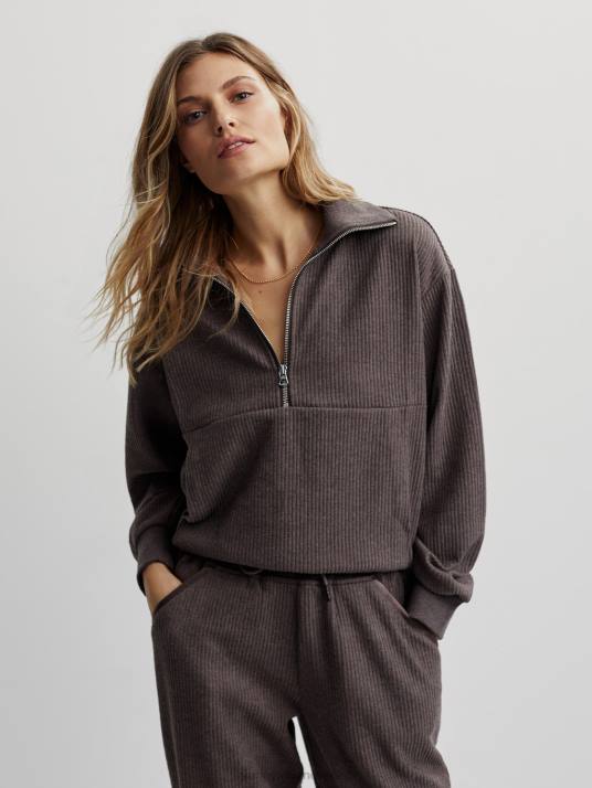 Apparel Chocolate Marl Women Varley Cyrus Half-Zip Pullover 00FX226